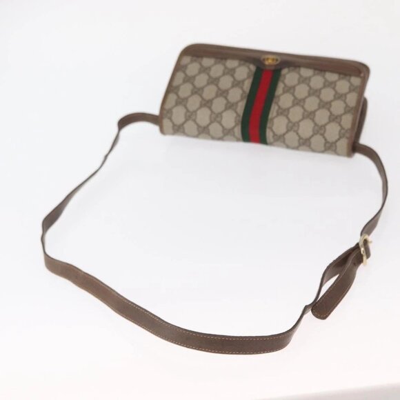 GUCCI GG Supreme Web Sherry Line Shoulder Bag PVC Beige Gold Auth 155593 - Picture 8 of 16